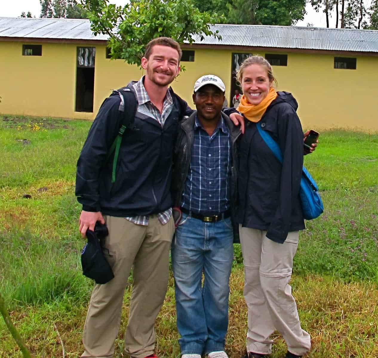 Working in Gondar, Ethiopia, Jewish Service Corps Fellows Max Sandler and Elizabeth Kurtis with Ethiopian friend.