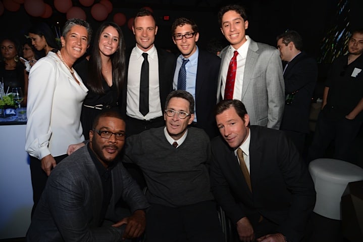 Back Row: Stacie and Hannah Moss, Oscar Pistorious, Tom and Max Moss Front Row: Tyler Perry, Marc Moss, Ed Burns