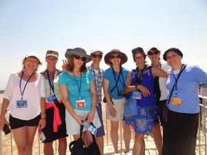 Still smiling because the group took the cable car to the top of Masada. Tanya Conley, Mandi Firoved, Jen Adut, Amy Lefcoe, Wendy Auerbach, Mindy Brown, Rebecca Tall, and Leah Schwartz