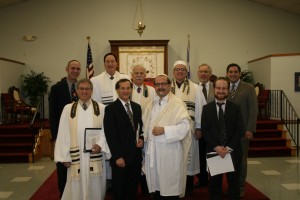 Bottom row: Cantor Elihu Flax, Rabbi David Barnett, Cantor Gordon Piltch, Rabbi Marc Kraus. Second row: Rabbi David Goldstein, Cantor David Proser, Chaplain Michael Horwitz, Rabbi Jeffery Arnowitz. Third row: Cantor Larry Tiger and Rabbi Michael Panitz.