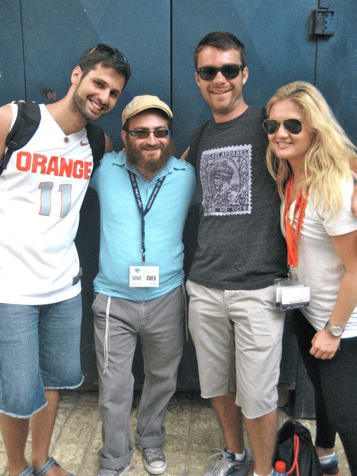 Levi Margolin (second from left) as a trip leader in 2012, before joining Birthright Israel: Mayanot full time.