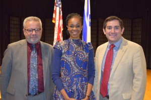 Harry Graber, UJFT executive vice president, Olga Meshoe, and Rabbi Jeffrey Arnowitz.