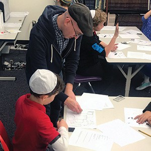 HAT 4th and 5th graders in Hebrew Caligraphy workshop with artist, Hillel Smith.