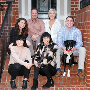 Top row: Hannah Yarrow (step-sister), Rick Yarow (step-father), Debi Yarow (mother), and Ben Yarow (step-brother). Bottom row: Gracie White (sister), Faith White (recipient of the Stein Family Scholarship), and Jake (good dog).