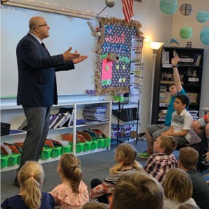 Ambassador Ido Aharoni sharing details of what it’s like to be an Ambassador with Henry Scolnick and his fourth grade class at Cape Henry Collegiate.