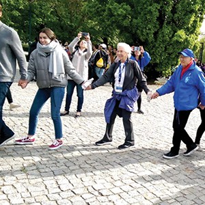 Singing and dancing with survivors, Warsaw Memorial.