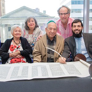Front: Carolyn and Herb Bangel with Rabbi Menachem Bialo. Back: Nancy Bangel and Brad Bangel.