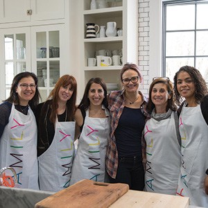 Hosts of a Bat Mitzvah brunch in the Cardons’ kitchen: Jan Konikoff, Stacie Caplan, Rachel Abrams, Elyse Tapper Cardon, Alicia Friedman, and Ashley Zittrain.