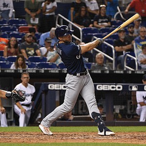 Mark Brown/Getty Images Ryan Braun bats for the Milwaukee Brewers in a game against the Miami Marlins in Miami, Sept. 9, 2019. He became the all-time Jewish home run leader this season.