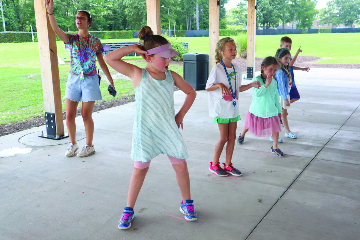 Eilat rehearsing for the Lip Sync competition: Elizabeth Hughes (counselor), Mia Grim, Isabella Ford, Emilia Kenney, Yanie Shartilov, and Gus Whitman.