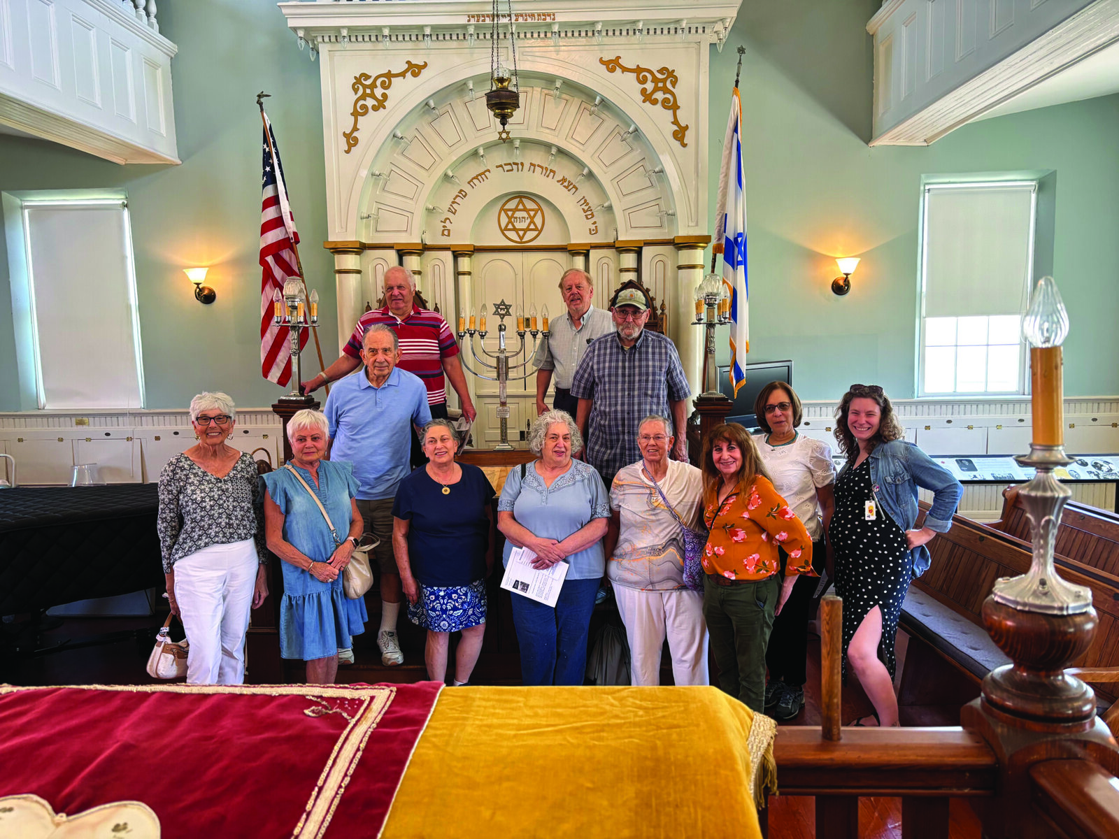 Inside the Jewish Museum and Cultural Center: Marc Pollock, Philip Liebman, Harold Smith, David Cauldwell, Harriet Seibert, Galina Lifshitz, Harriet Meier, Adrienne Royes, Sherry Lieberman, Evalyn Horowitz, Audre Poretsky, and Mia Klein.