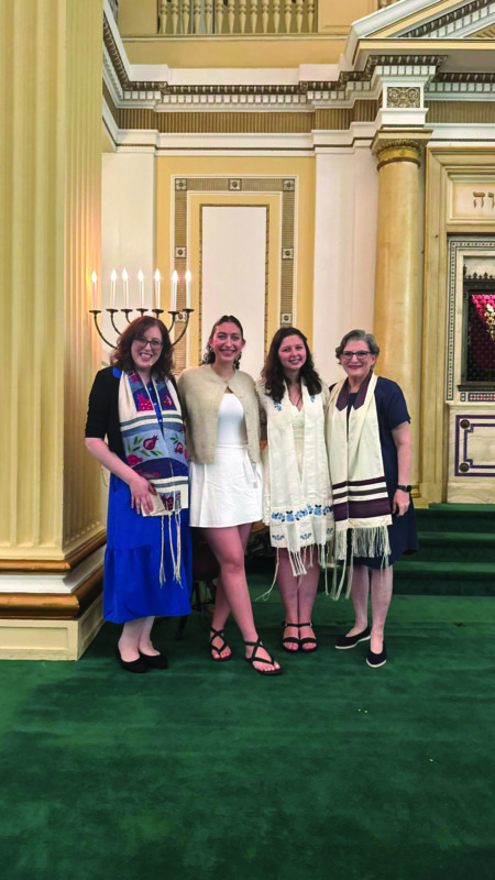 Danielle Hartman and Emily Patyuk with Rabbi Roz Mandelberg (right) and Cantor Jen Rueben (left) Ohef Sholom Temple.