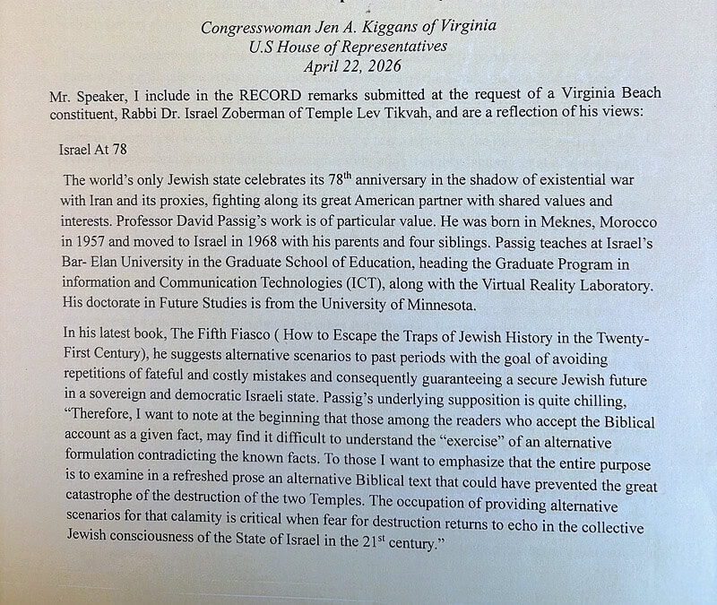 Rabbi Zoberman’s articles inserted into Congressional Record
